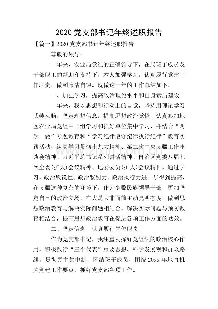 2020党支部书记年终述职报告.doc_第1页