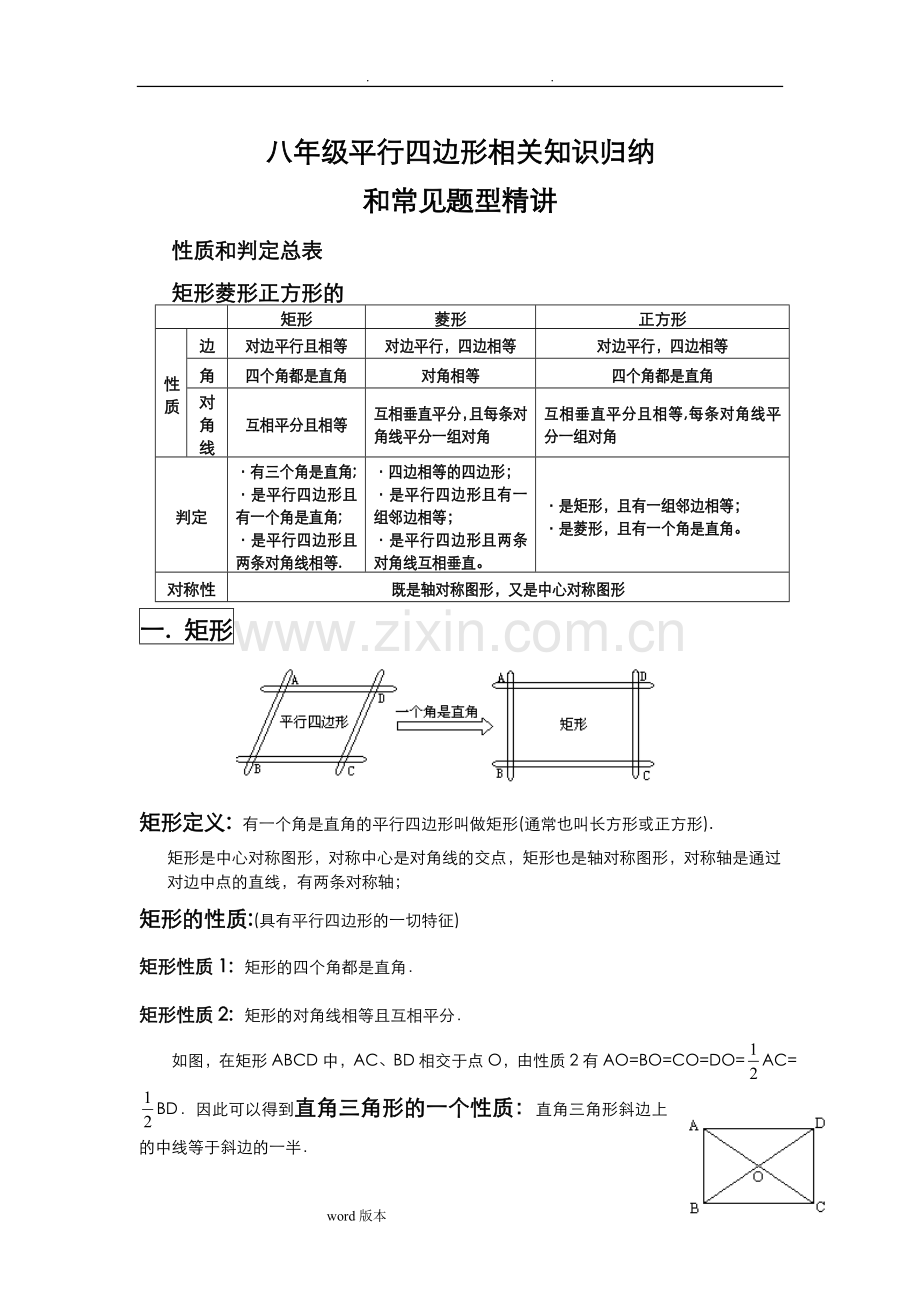 精华-特殊平行四边形知识归纳和题型精讲学生版.doc_第1页