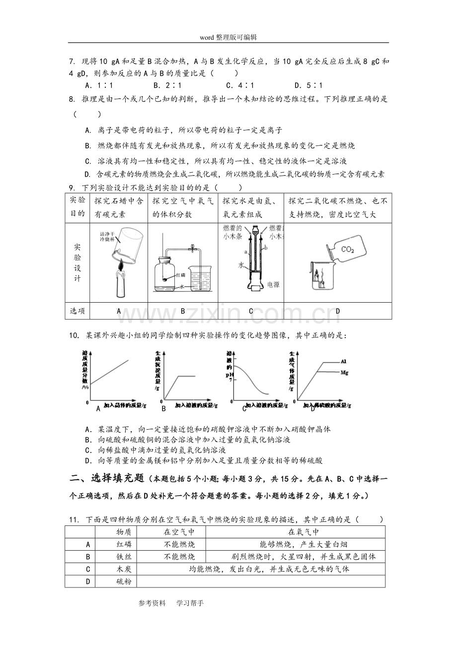 (人教课标版)九年级化学第1—9单元测试卷(附答案).doc_第2页