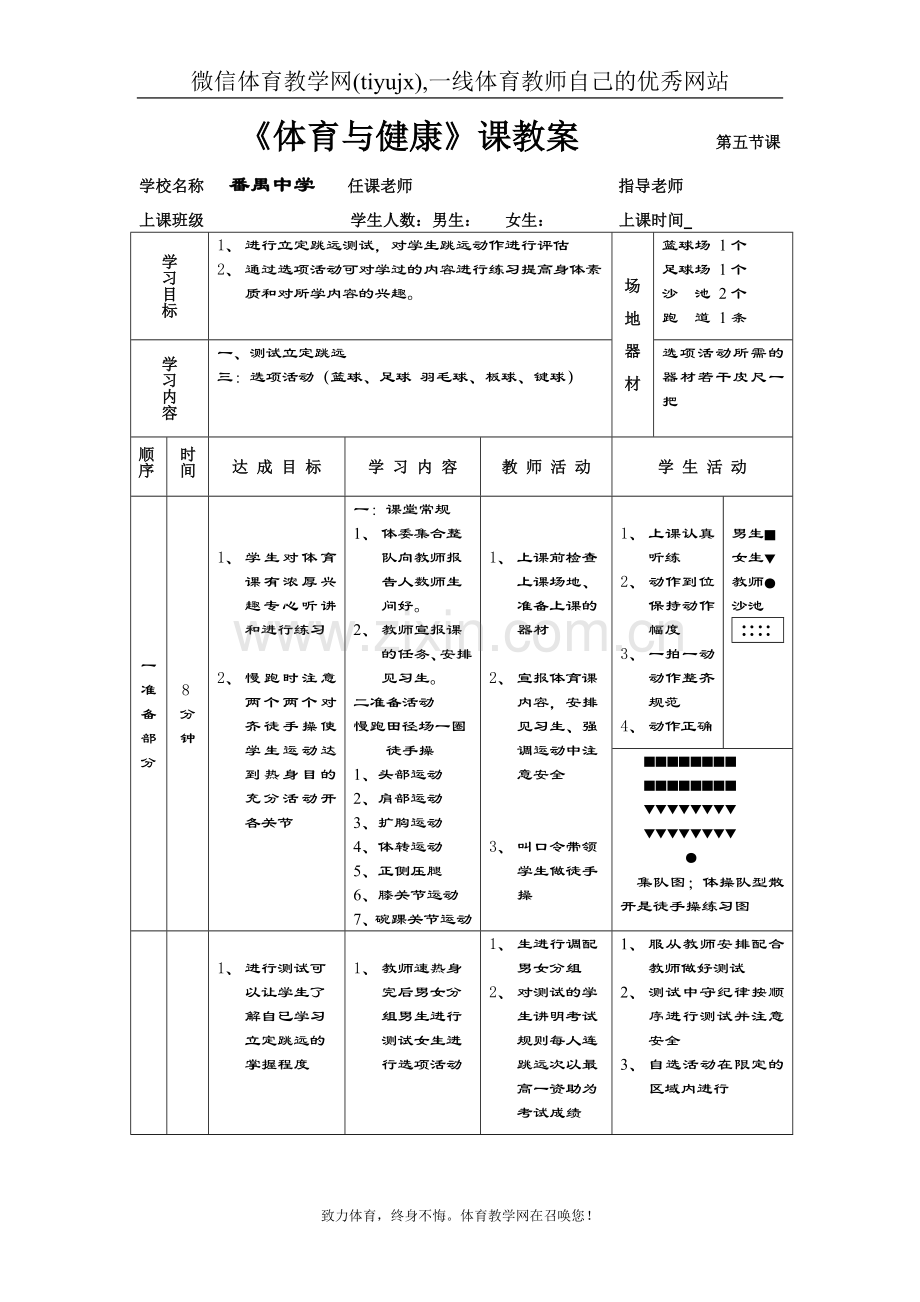 高一年级(体育与健康)教案立定跳远测试第五课.doc_第1页