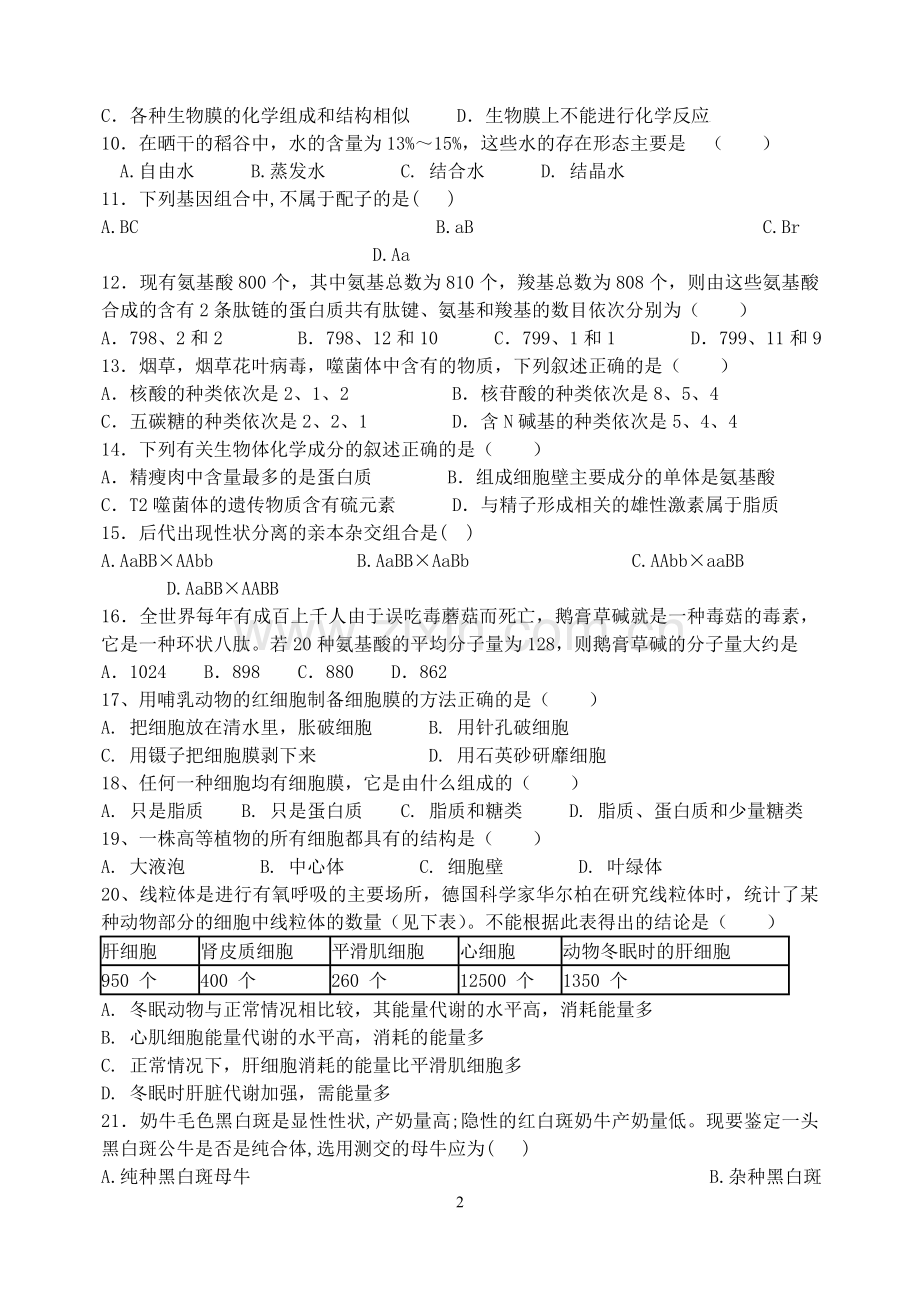 高中生物竞赛试题及答案.doc_第2页