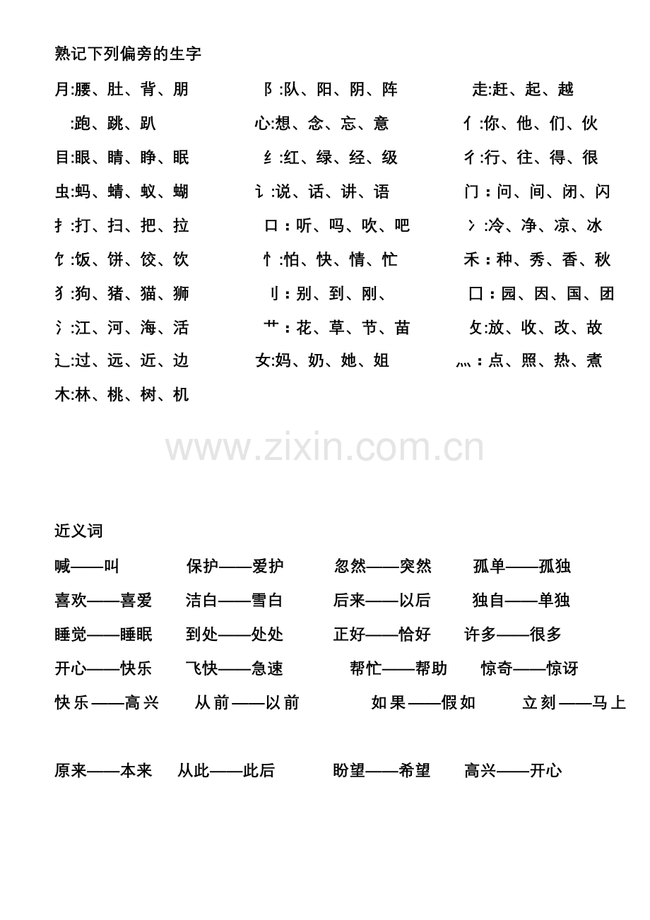 部编语文一年级下册必会知识点(多音字、偏旁组字、近义词、反义词)整理版.doc_第2页