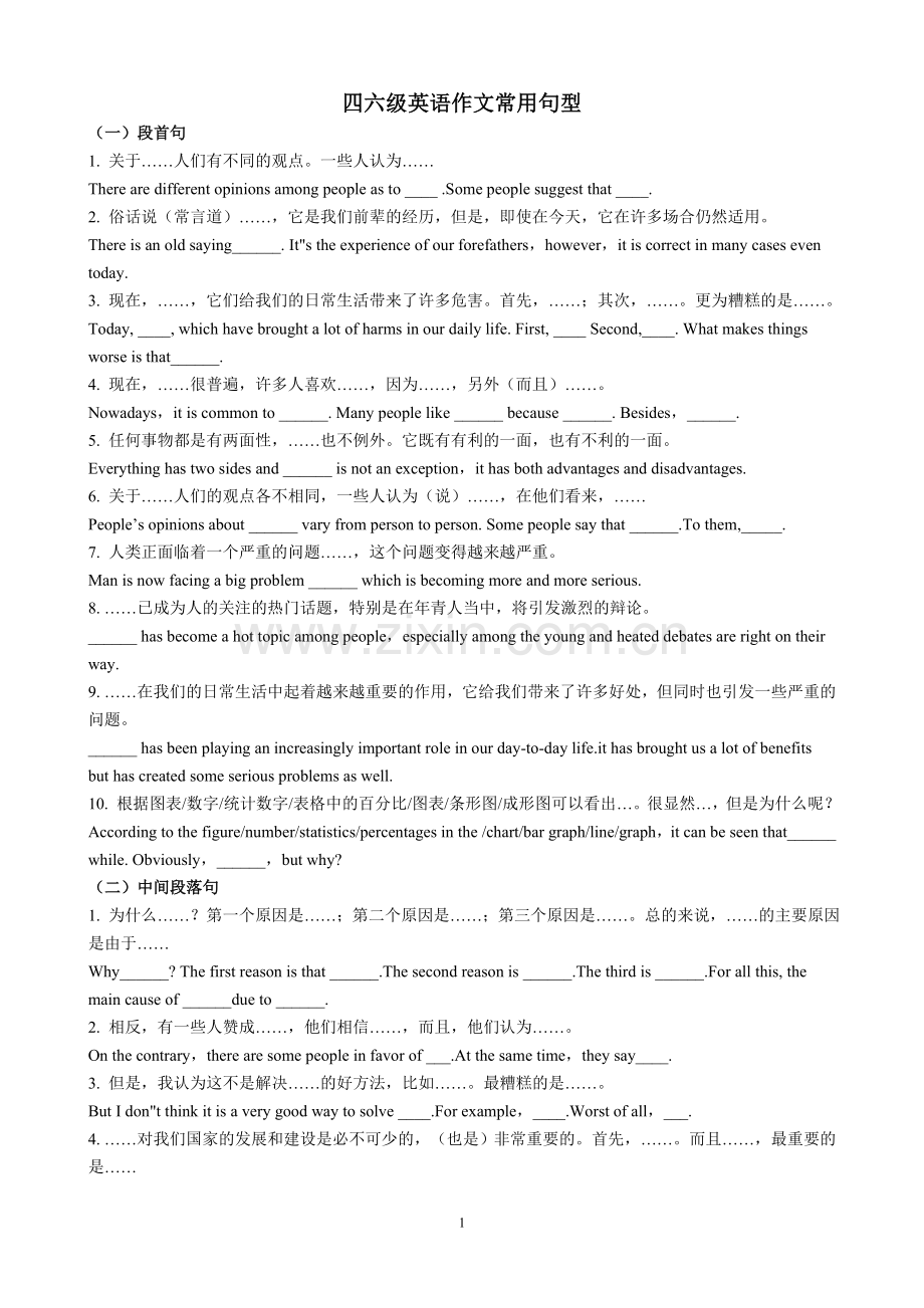 英语四六级作文模板.doc_第1页