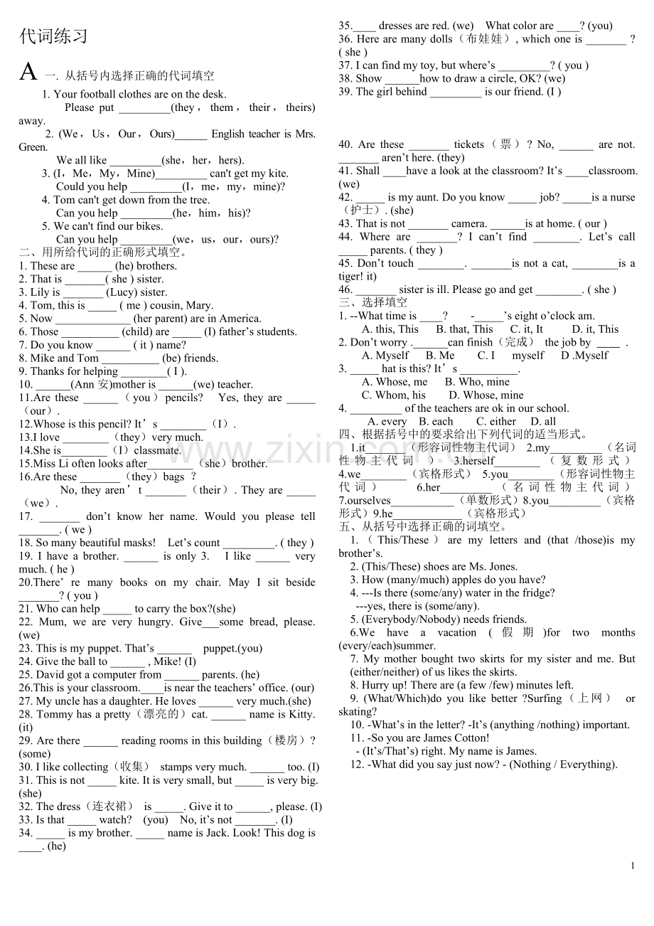 小升初英语代词练习.doc_第1页