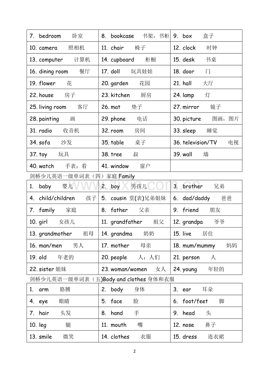 剑桥少儿英语一级单词表(一).doc_第2页