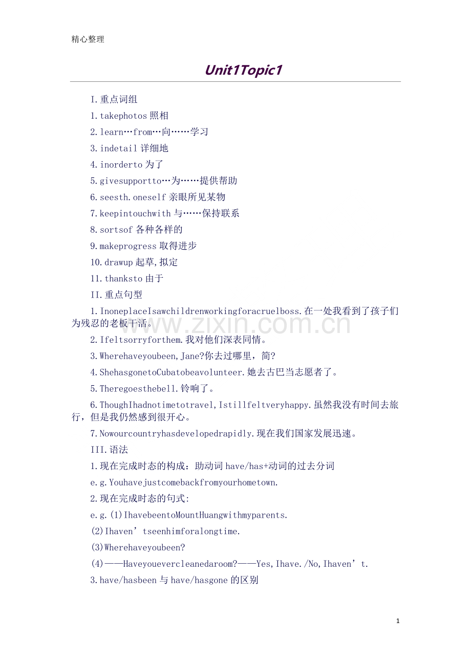 仁爱英语新九年级上册(各单元知识点归纳汇总).doc_第1页