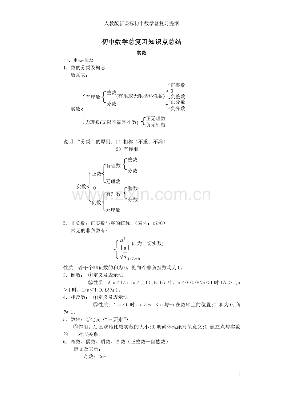 人教版新课标初中数学总复习知识点总结.doc_第1页