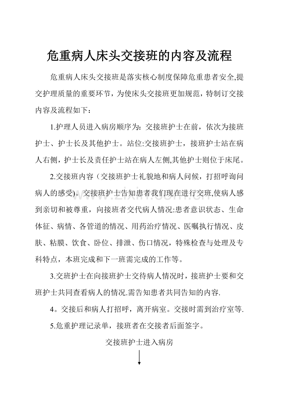 危重病人床头交接班的内容及流程.doc_第1页