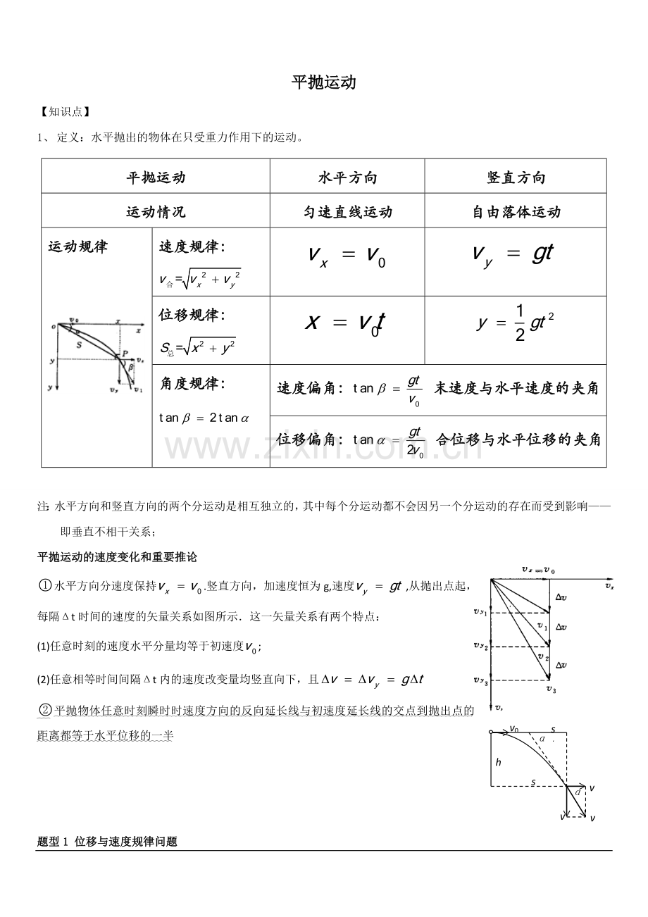 平抛运动-高三一轮复习讲义版.doc_第1页