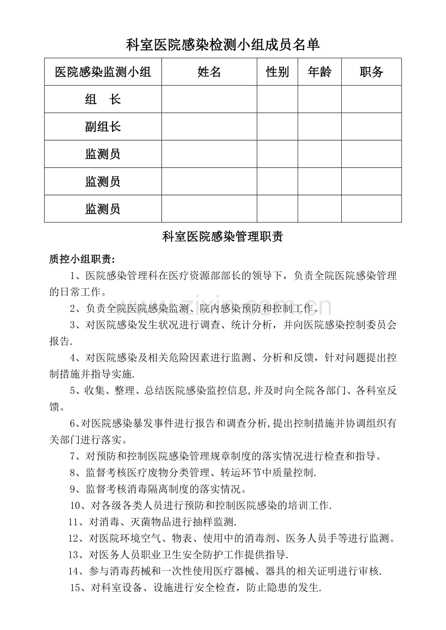 医院院感科质控小组成员表及职责.doc_第1页