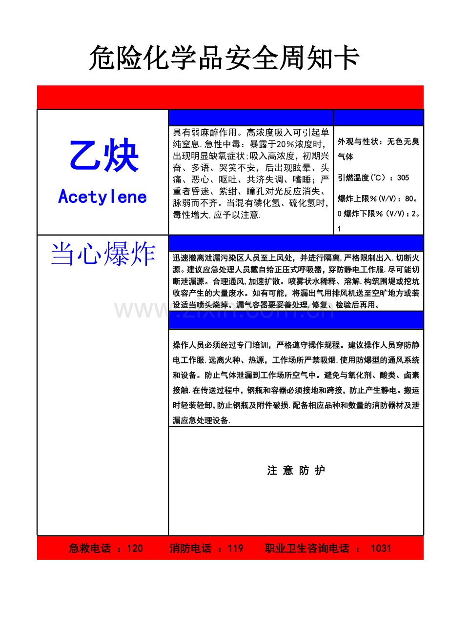 危险化学品安全周知卡(乙炔).doc_第1页