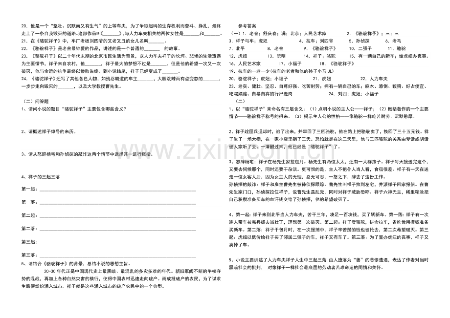 《骆驼祥子》《海底两万里》名著试题及答案.doc_第2页