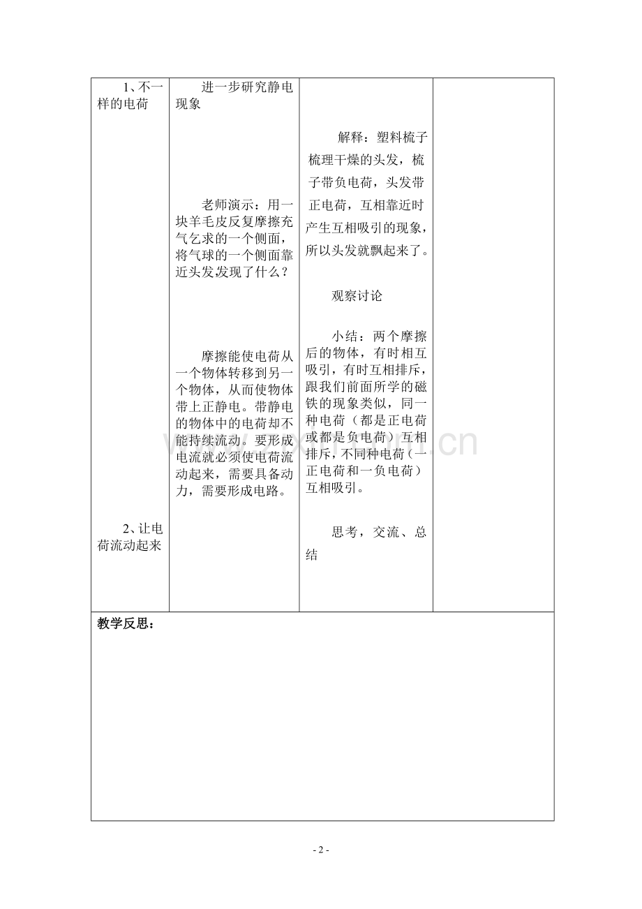 教科版科学四年级下册表格式教案.doc_第2页