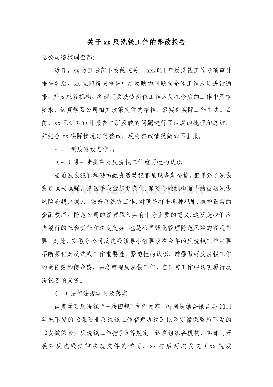 反洗钱工作的整改报告.doc_第1页