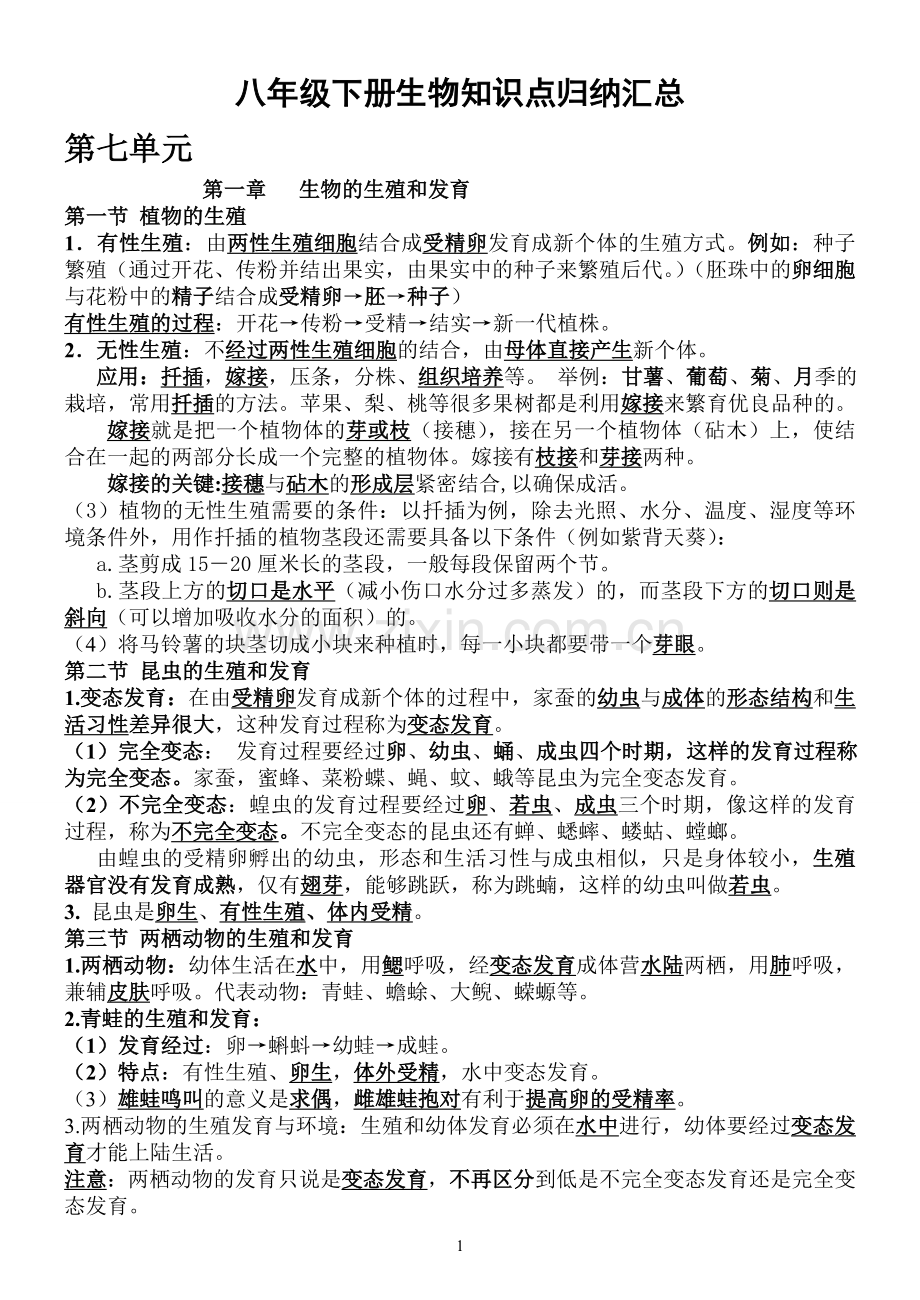 2019人教版八年级生物下册知识点.doc_第1页