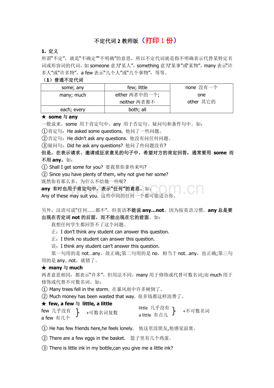 初二不定代词的用法知识点及练习题.doc_第1页