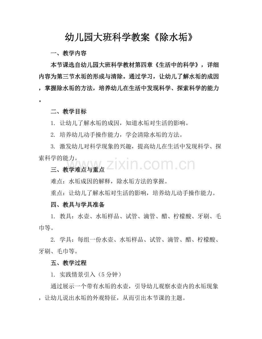 幼儿园大班科学教案《除水垢》.docx_第1页