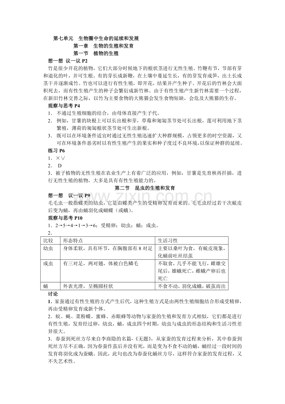 八年级生物下册人教版课后练习答案★★★★★.doc_第2页