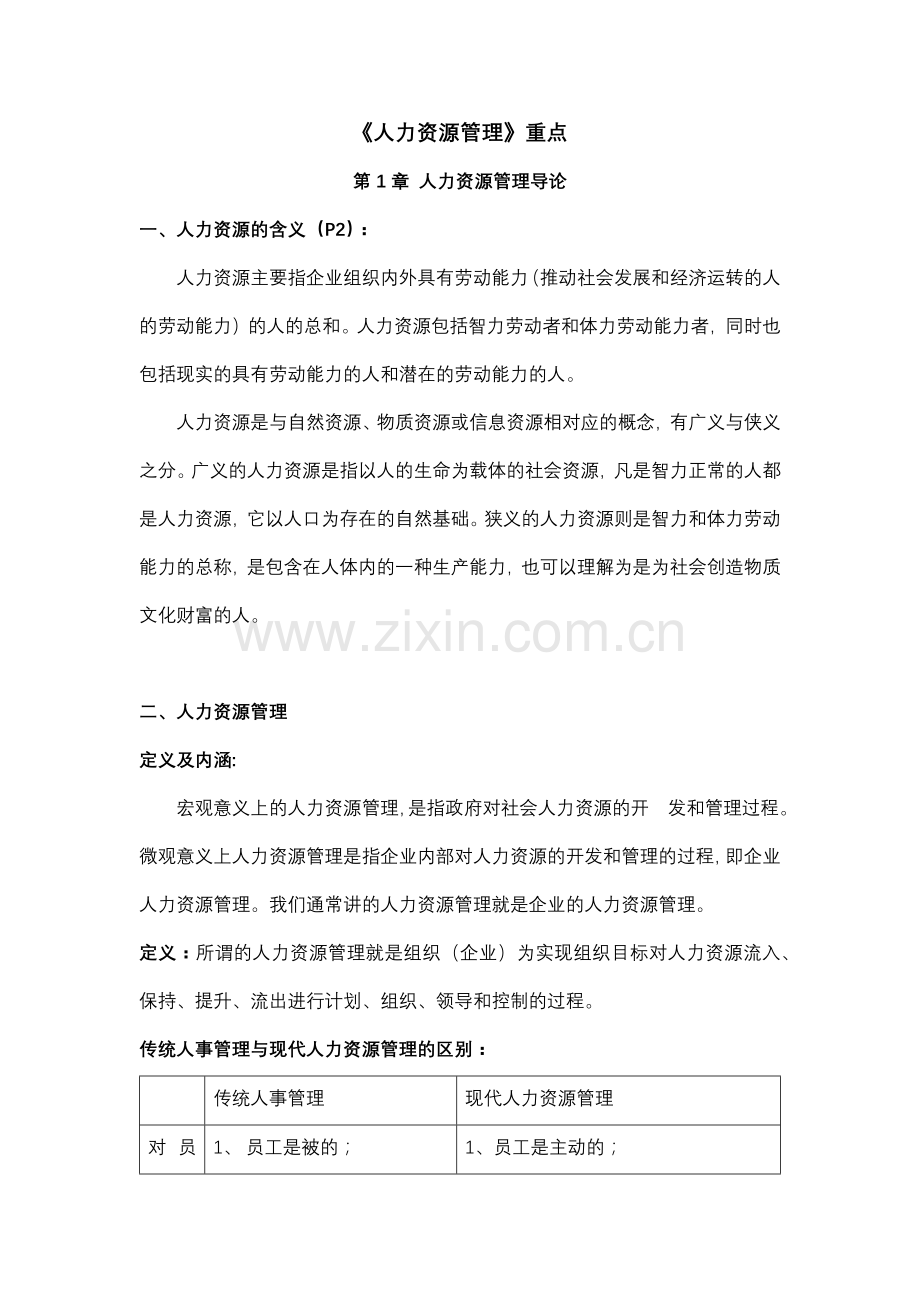 江西财经大学《人力资源管理》考试重点.doc_第1页
