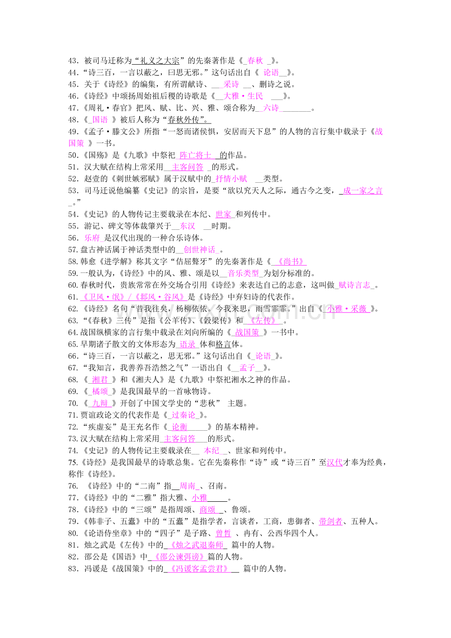 古代文学--先秦两汉文学试题.docx_第2页
