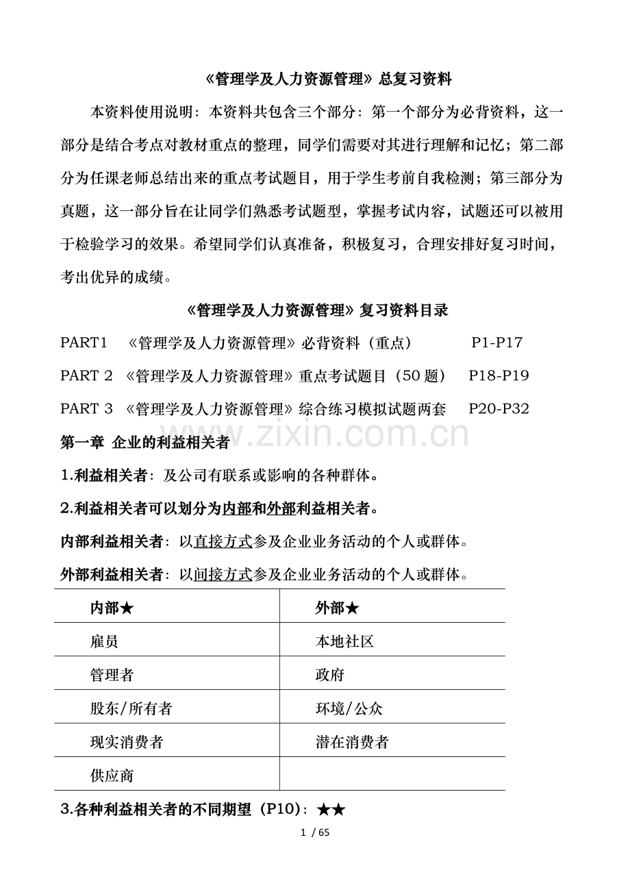 管理学及人力资源管理复习资料.doc_第1页