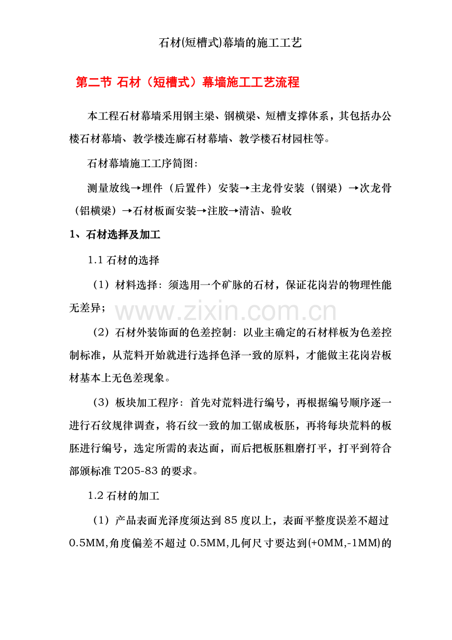 石材(短槽式)幕墙的施工工艺.doc_第1页
