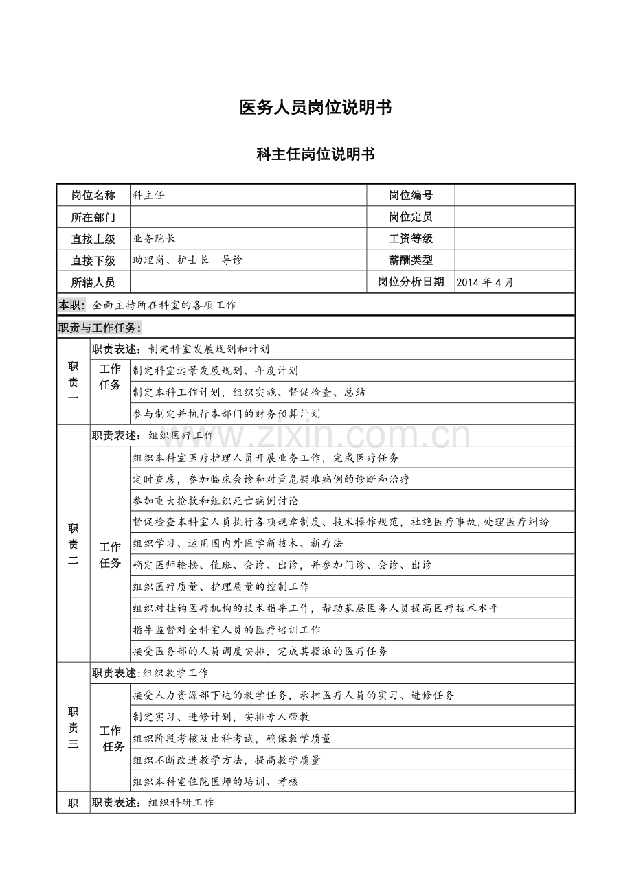 医务人员岗位说明书.docx_第1页
