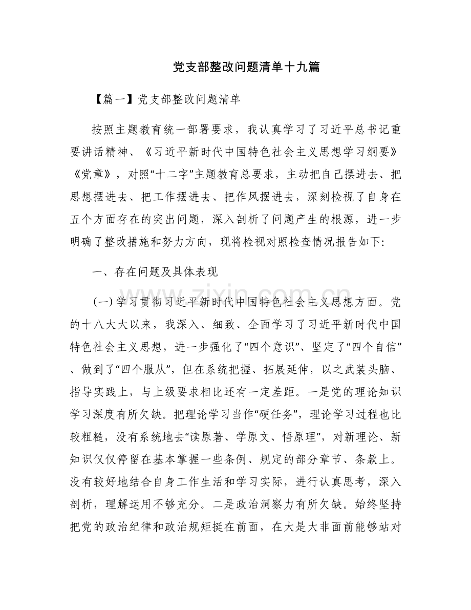 党支部整改问题清单十九篇.docx_第1页