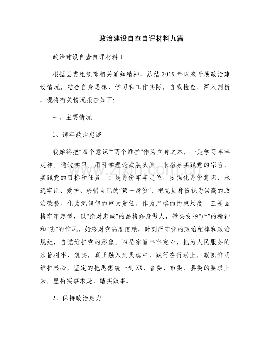 政治建设自查自评材料九篇.docx_第1页