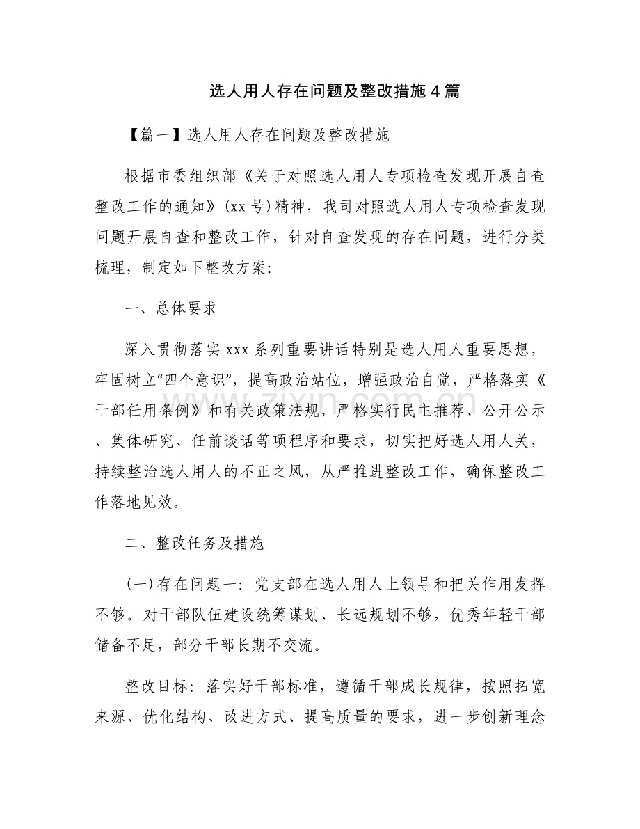 选人用人存在问题及整改措施4篇.docx_第1页