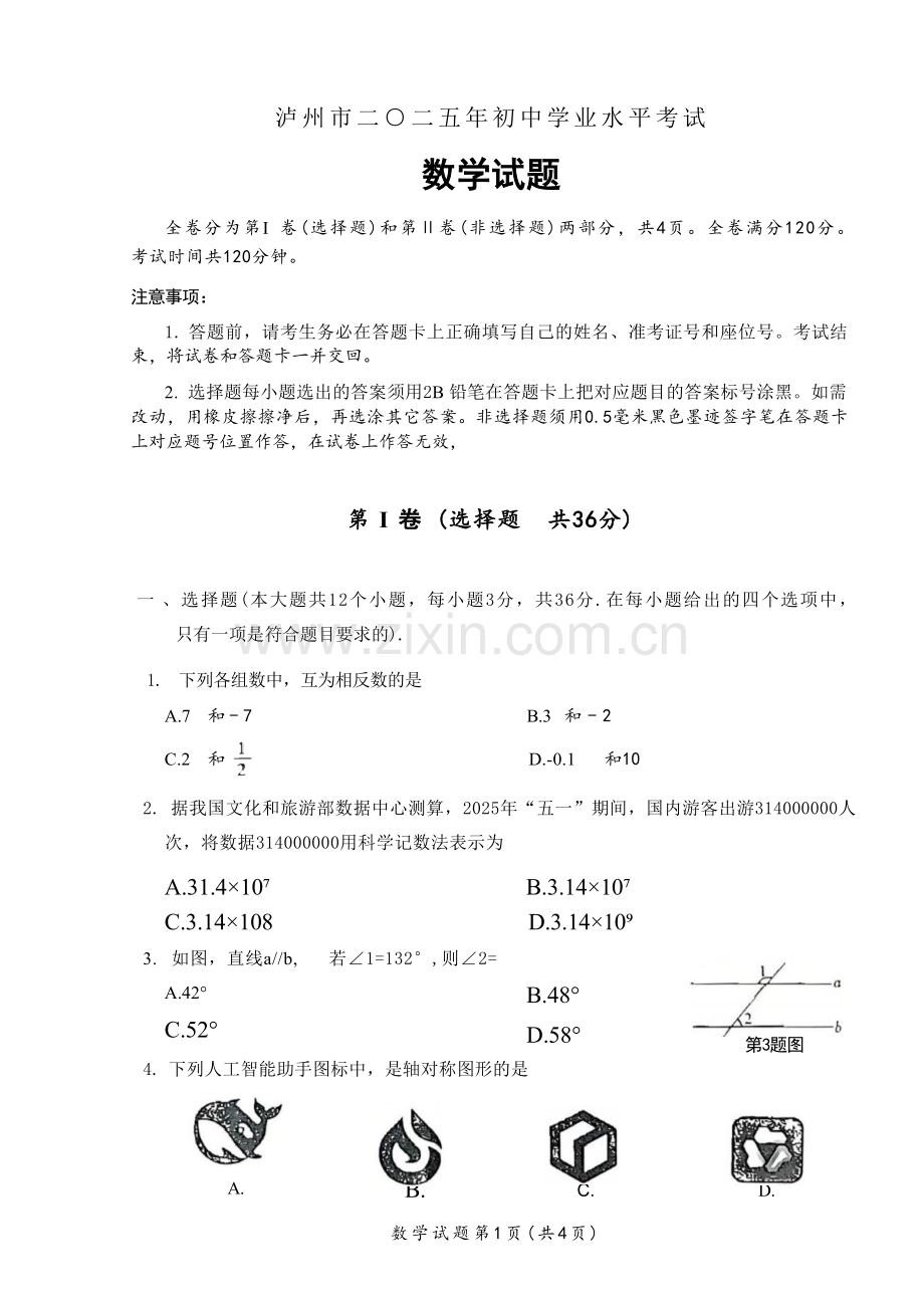 2025泸州市中考数学试题.docx_第1页