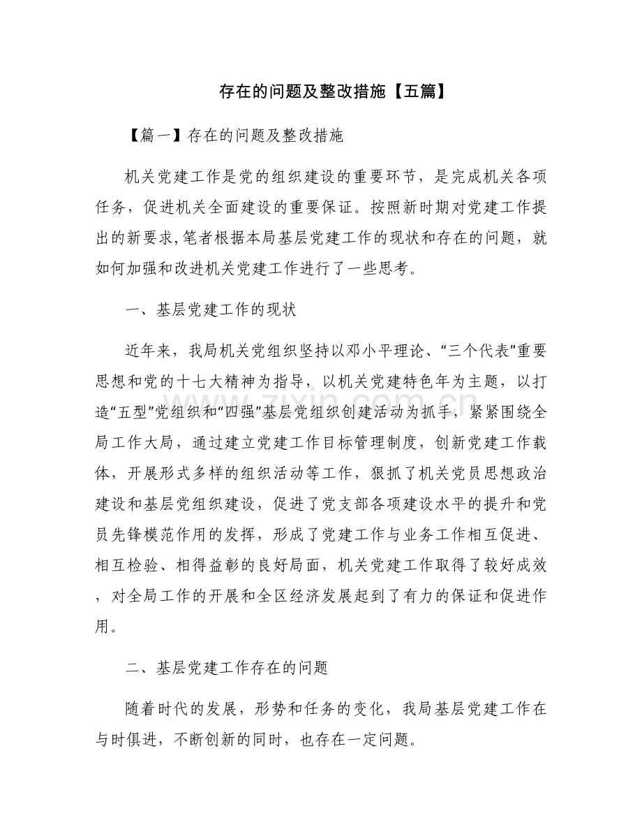 存在的问题及整改措施【五篇】.docx_第1页