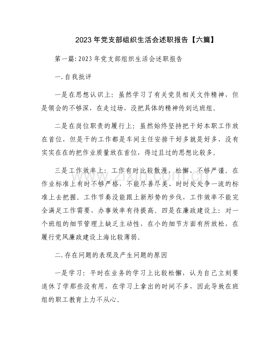 2023年党支部组织生活会述职报告【六篇】.docx_第1页