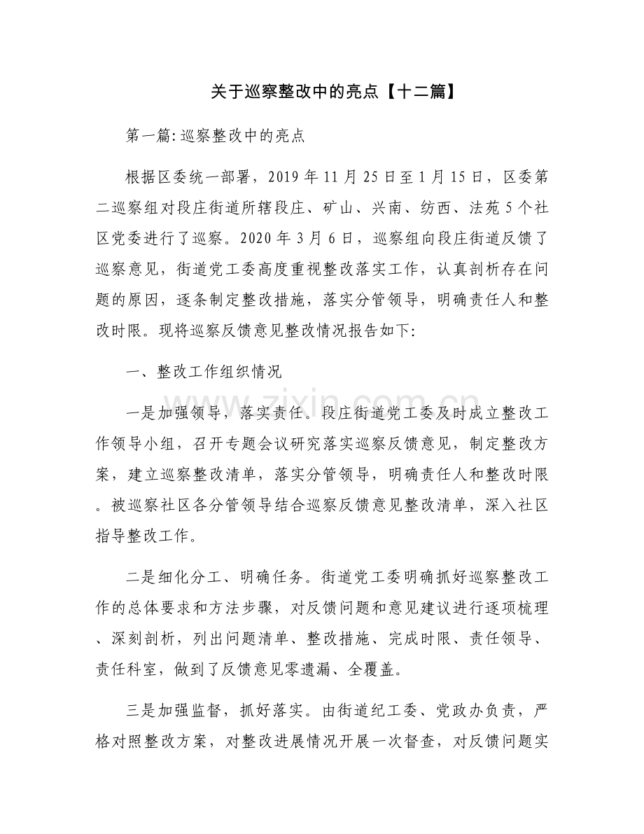 关于巡察整改中的亮点【十二篇】.docx_第1页