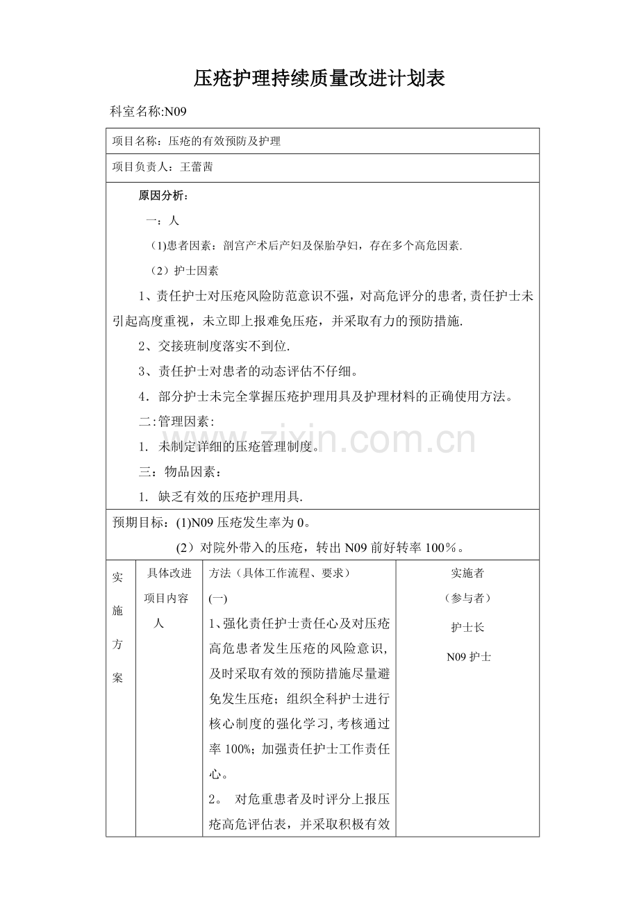 压疮护理持续质量改进计划表.doc_第1页