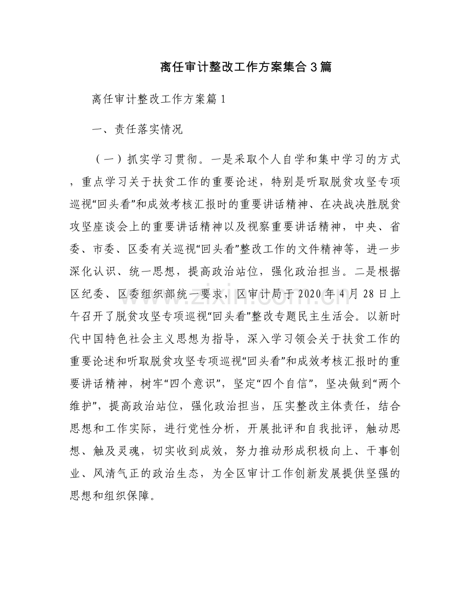 离任审计整改工作方案集合3篇.docx_第1页