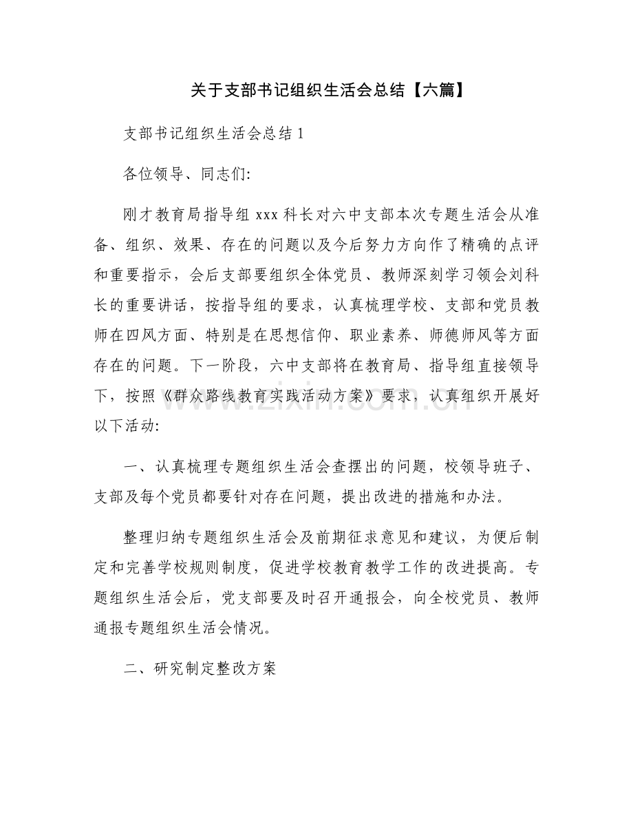 关于支部书记组织生活会总结【六篇】.docx_第1页