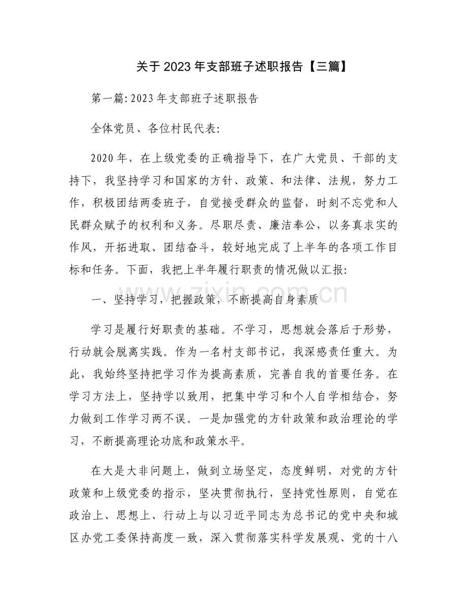 关于2023年支部班子述职报告【三篇】.docx_第1页