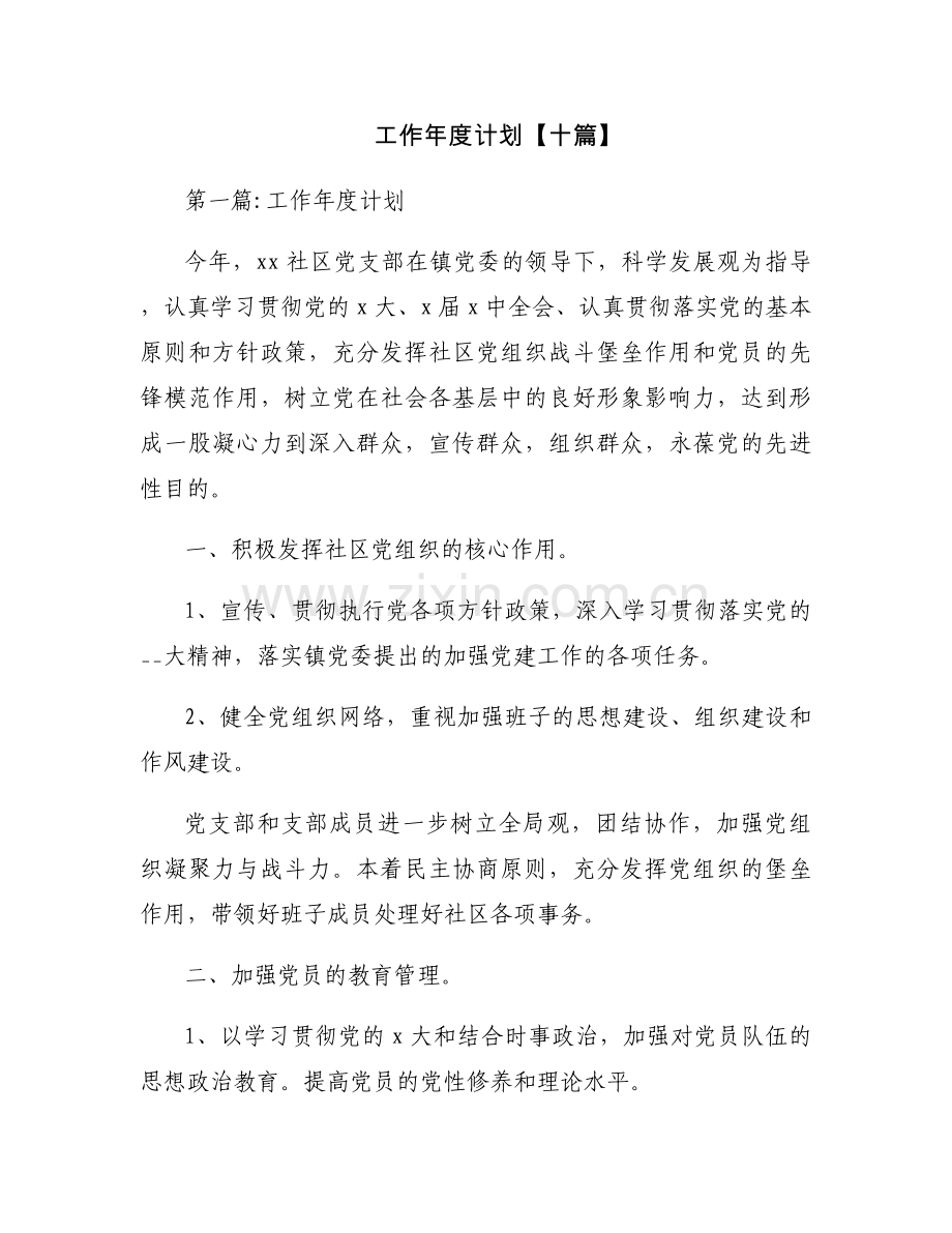 工作年度计划【十篇】.docx_第1页