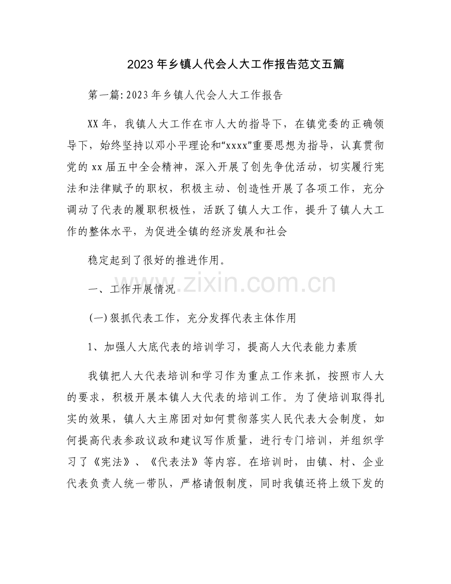 2023年乡镇人代会人大工作报告范文五篇.docx_第1页