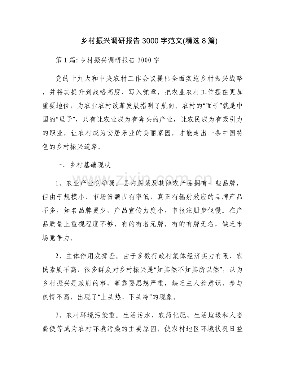 乡村振兴调研报告3000字范文(8篇).docx_第1页
