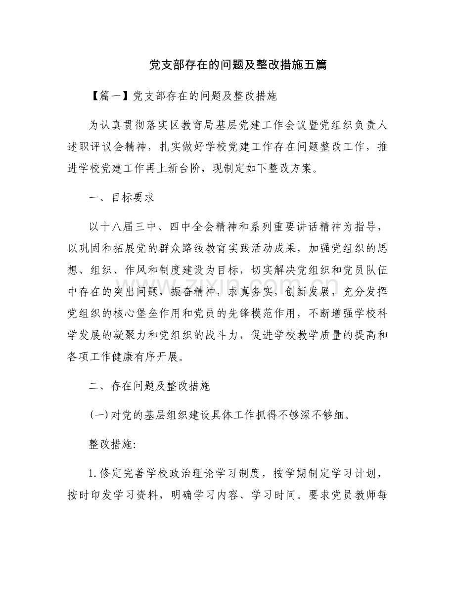党支部存在的问题及整改措施五篇.docx_第1页