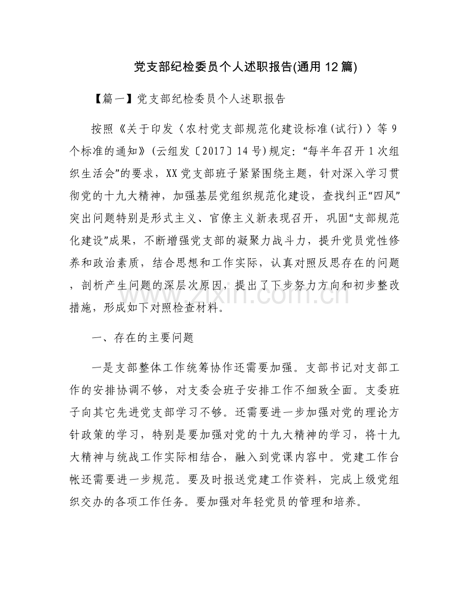 党支部纪检委员个人述职报告(通用12篇).docx_第1页