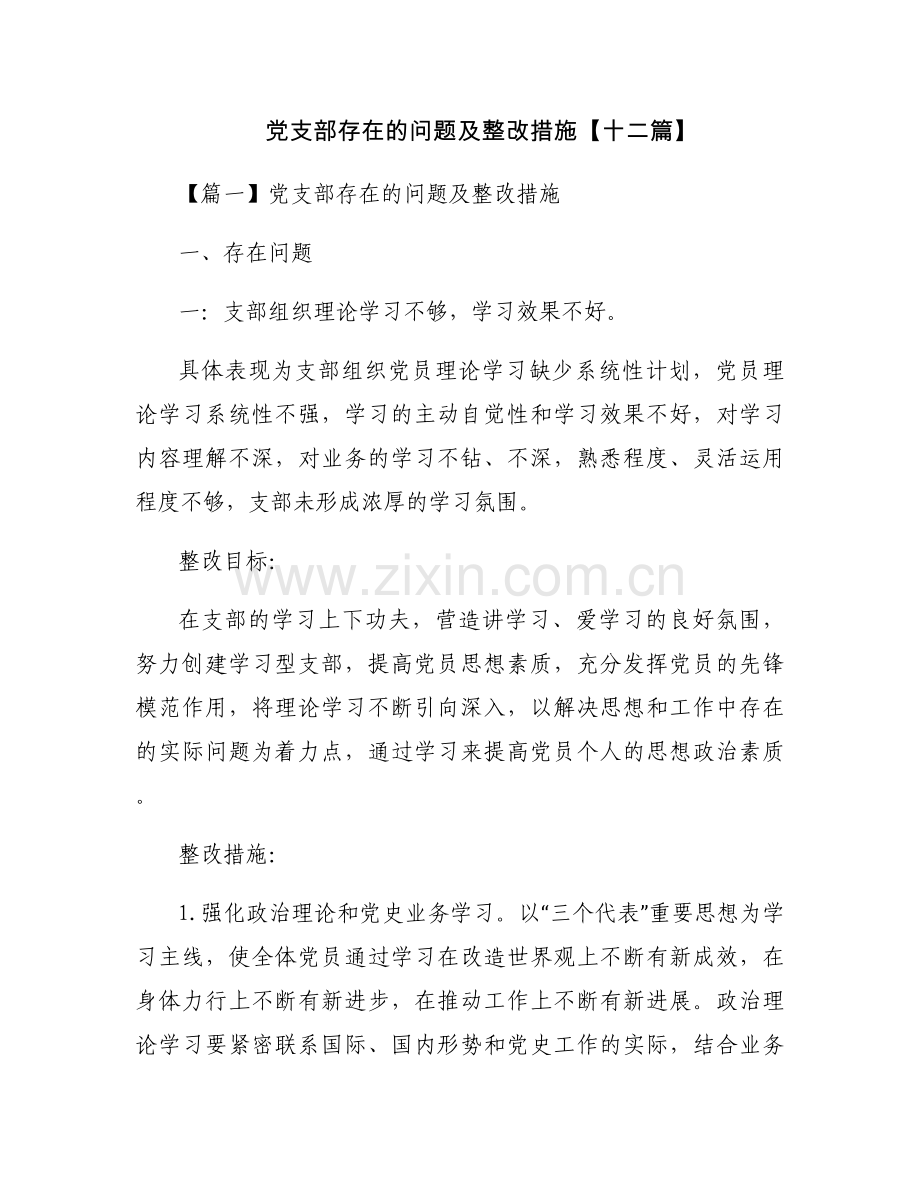 党支部存在的问题及整改措施【十二篇】.docx_第1页