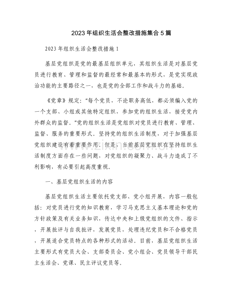 2023年组织生活会整改措施集合5篇.docx_第1页