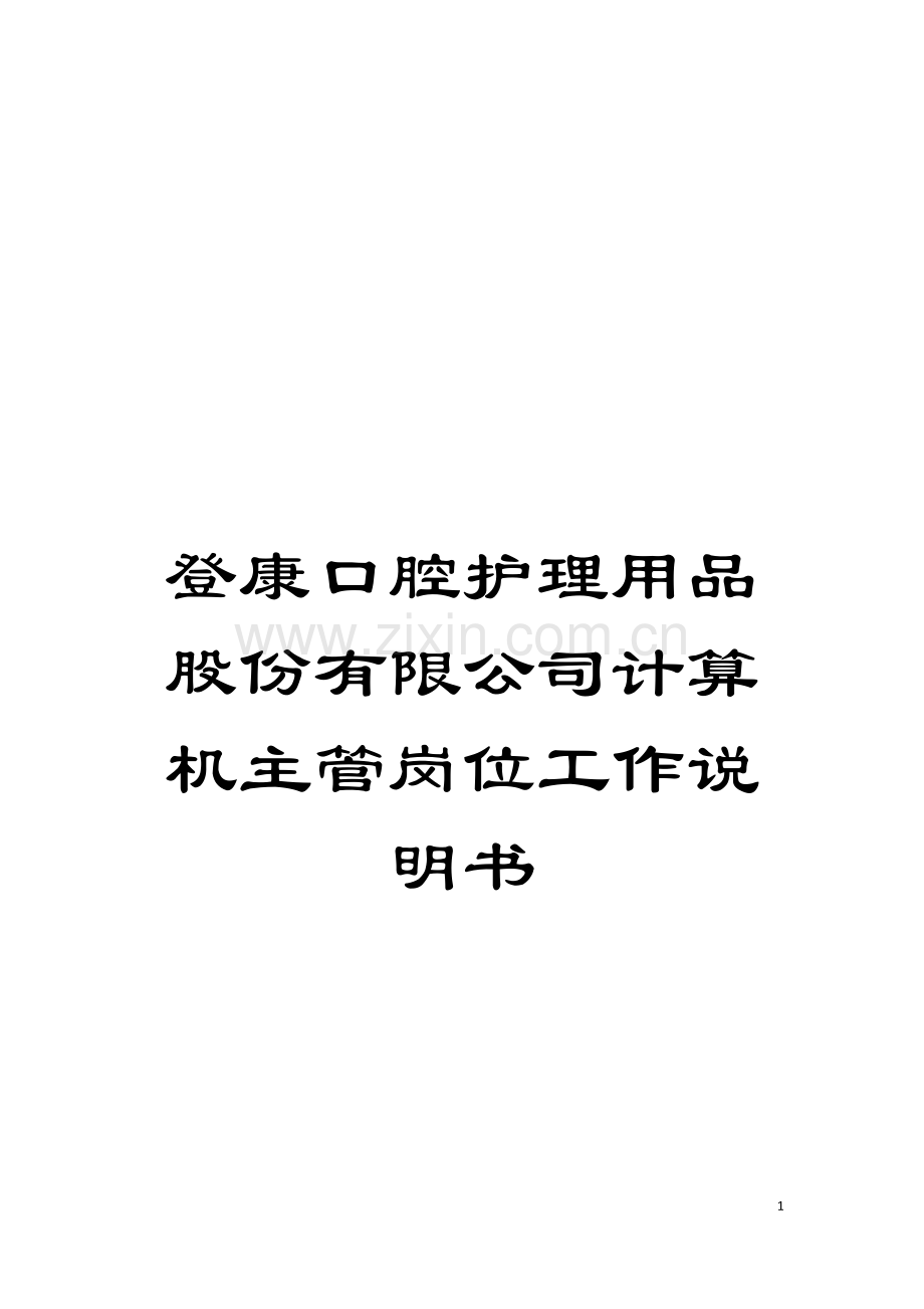 登康口腔护理用品股份有限公司计算机主管岗位工作说明书模板.doc_第1页