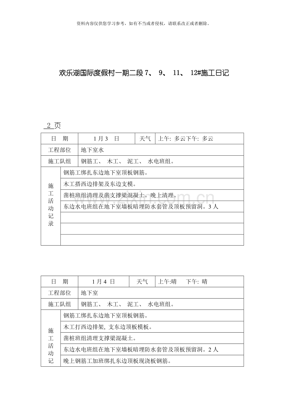 建筑施工日记模板.doc_第2页