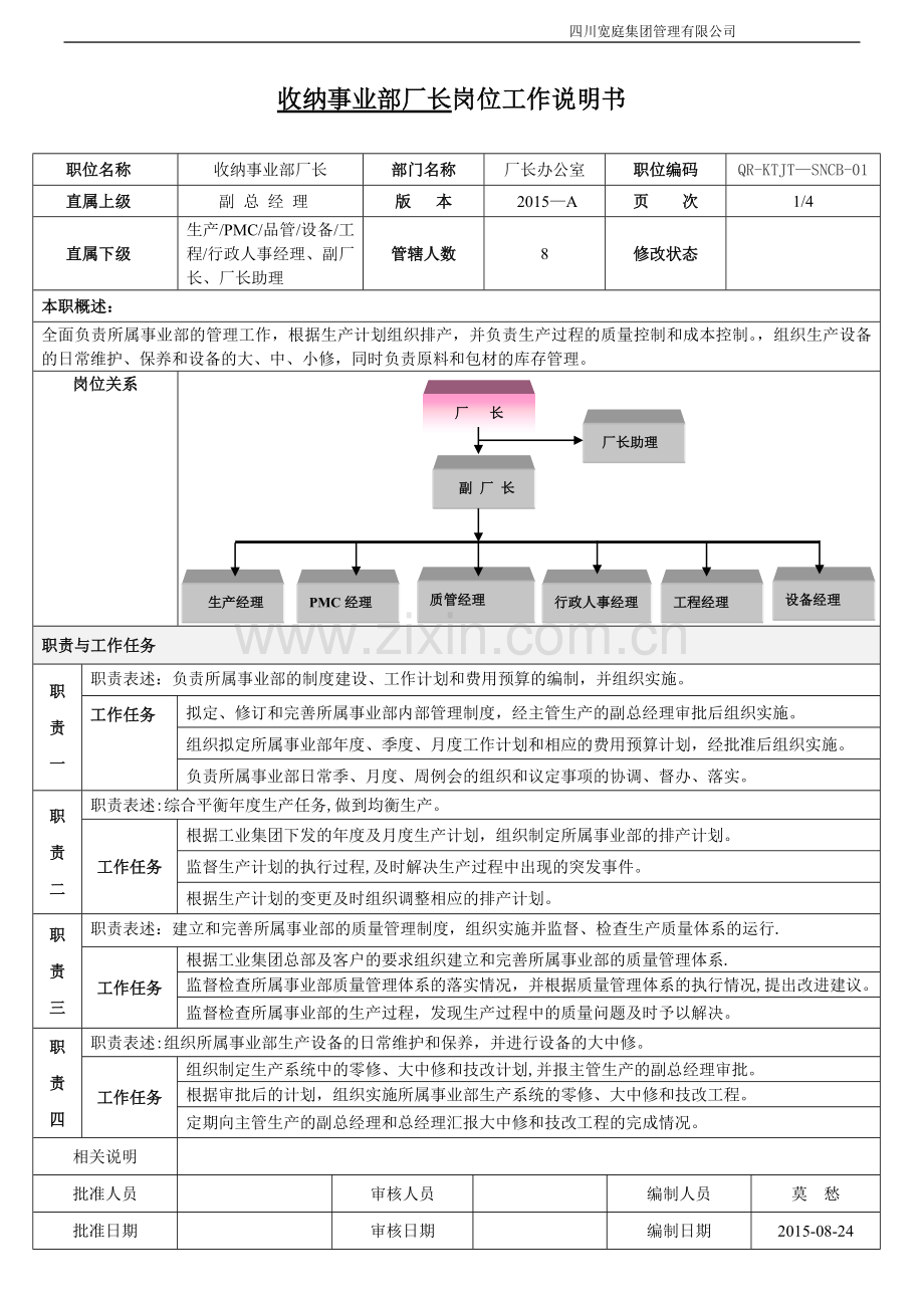 厂长岗位工作说明书.docx_第1页