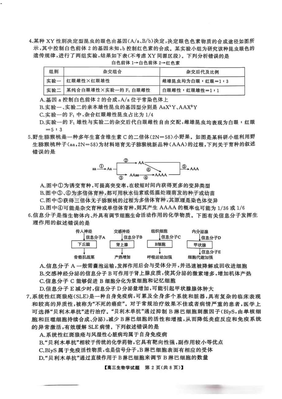 湖南省三湘名校教育联盟五市十校教研教改共同体2025届高三下学期2月入学大联考-生物试卷.docx_第2页
