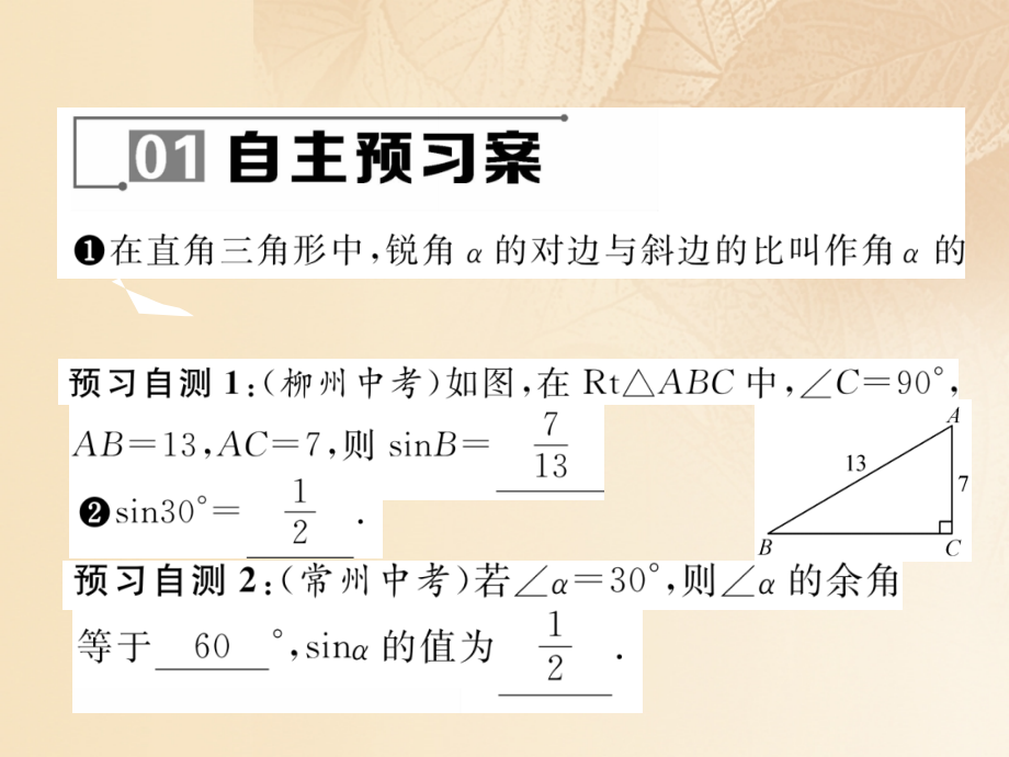 九年级数学上册4.1正弦和余弦第一课时正弦及30°角的正弦值作业讲义湘教版.ppt_第2页